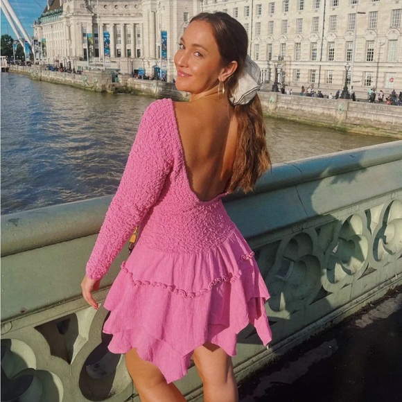 Free People What A Time Drop-Waist Mini Dress NWT Pink - Picture 5 of 16